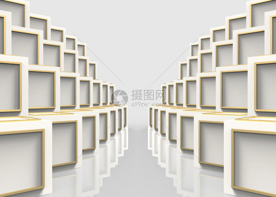 3d将现代奢华金框建在白色立方体盒子上形象的墙优质图片