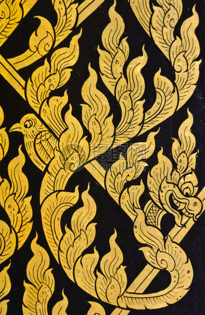 亚洲泰国龙金叶绘画装饰古老图片