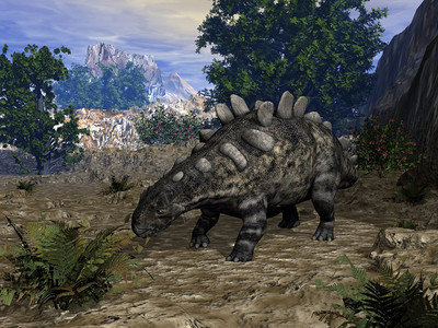 树插图Chrichtonsaurus恐龙准备吃3D渲染Chrichtonsaurus恐龙渲染数字的图片