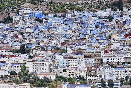 摩洛哥大厨ChaouenGeadchaouen的Medina或旧城景象显示颜色地点明亮的图片