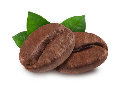 咖啡豆和绿叶背景图片