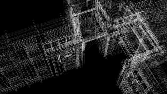数据正面城市的电线框架模型3D图片