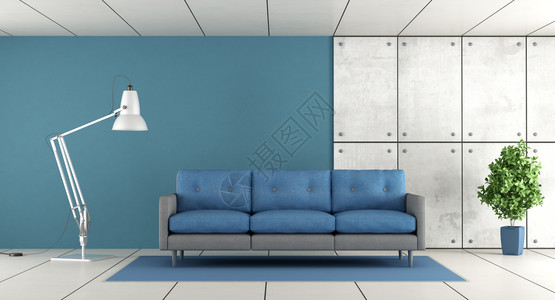 家蓝色的现代客厅3D沙发图片