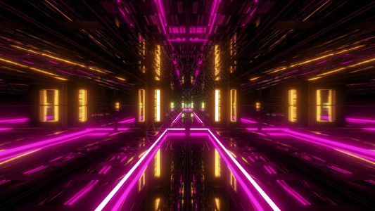 美丽的未来派科幻太空船隧道背景3d插图渲染未来派现代星舰机库走廊壁纸渲染金属闪耀星系图片
