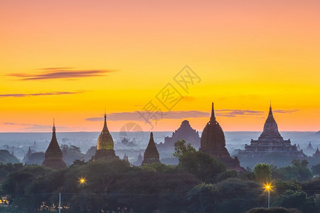 风景优美地标遗产缅甸日落时尚的天线市中心城风景图片