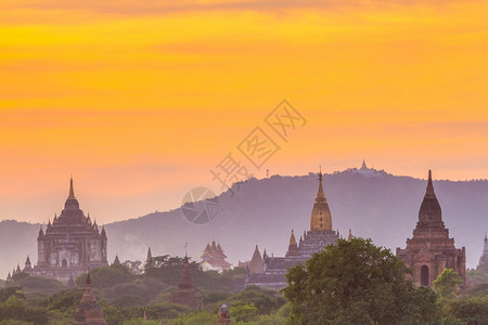 缅甸日落时尚的天线市中心城风景地标观日出图片