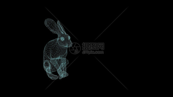 电影3d插图说明兔子在黑色背景下运行特别的渲染图片