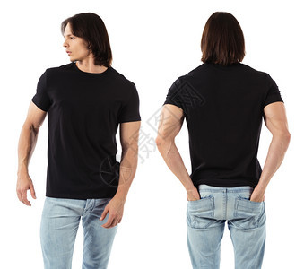 衬衫身穿黑色T恤前背和面的男子照片已准备好供设计或艺术品使用最佳正面图片
