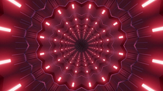 辉光形象的红色用许多小灯照亮的圆形对称隧道抽象3D插图带有小红灯的隧道图片