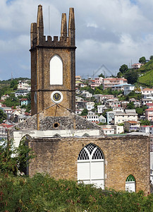 城市西方安的列斯群岛圣乔治长老会的废墟教堂在加勒比格林纳达HuricanIvan岛被摧毁在加勒比海的HuricanIvan图片