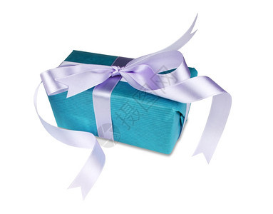 白色背景上带蝴蝶结的蓝色礼盒生日惊喜蓝色的图片
