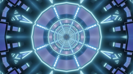 Kaleidoscocpic3D抽象背景图解蓝色电线组成圆隧道插图有明亮的月装饰品渲染生动微光图片