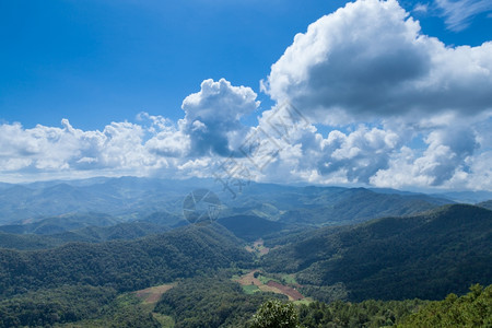 泰国森林覆盖的山脉是线天云覆盖面积a山地森林和天空日落线图片