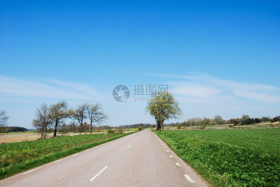 乡间公路在瑞典群岛奥兰的春天穿过农村地貌景观丰富多彩的假期图片