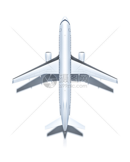 航空3d从上方飞来的机被白色隔离场空气图片