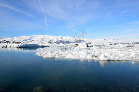 风景支撑场地冰岛美丽的川环礁湖和雪覆盖的景观图片