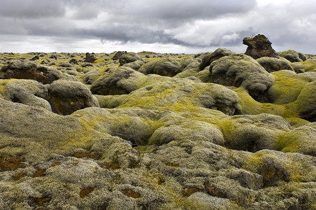 火山口在冰岛南部Kirkjubaerjarklaustur附近的熔岩场其独特的形状是Laki火山爆发1783年的拉基火山喷发之后图片