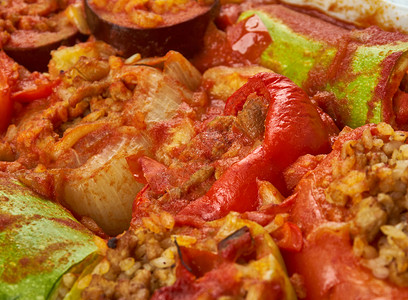 TajinMahshi混合酿蔬菜利比亚食品小吃塔津肉图片