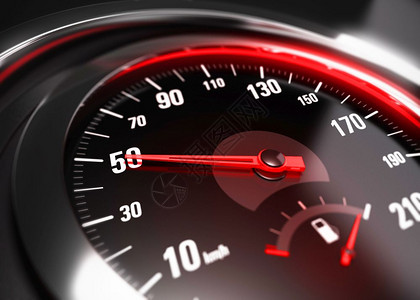 测量车辆红色的速计与针直指50公里的汽车速度计相近效果模糊安全驾驶概念的形象降低快速安全驾驶概念50公里图片