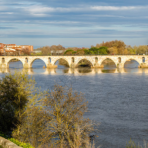 地标西班牙萨莫拉杜伊罗河上中世纪石桥的景象观纪念碑图片