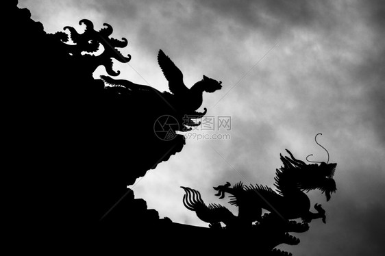 阴沉梦家凤凰座的轮廓在台北孟嘉长山庙屋顶上追龙大气中充满了动物的光影与云雾般的天空对立而愈演烈生物图片