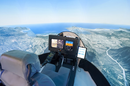 电子产品仪表盘现代直升机飞行模拟器内部的驾驶员浏览率训练图片