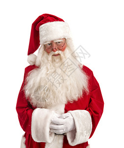 圣诞老人中可爱男的肖像白色长胡子桑塔斯高帽和红色装饰白背景上满长幸福快活红色的图片