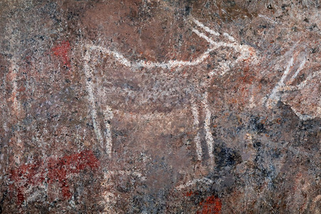 桑原始在南非北开普省欧兰羚羊的布希门山岩石绘画人类学图片