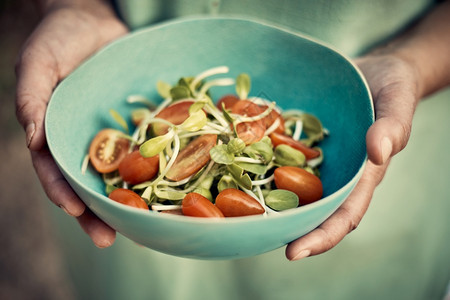 盘上新鲜蔬菜混合沙拉一顿饭新鲜的夏天图片