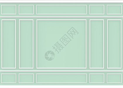 踢脚线优雅控制板3d将白色现代经典风格模式建在甜绿色墙壁背景上图片