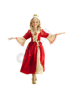 裙子美丽的小女孩在公主豪华盛宴中请您来万圣节或假日人们邀请图片
