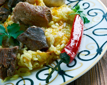 亚洲普洛夫乌国大餐配有羔羊和大米哈萨克语图片