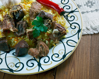 哈萨克语普洛夫乌国大餐配有羔羊和大米阿拉伯图片