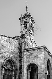 老的旅游西班牙北部加利亚州圣地哥德孔波斯特拉教堂黑白形象镇图片