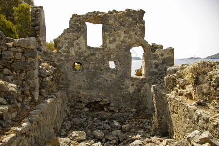 建筑的海滨土耳其Gemier岛圣尼古拉斯的海岸废墟考古学图片