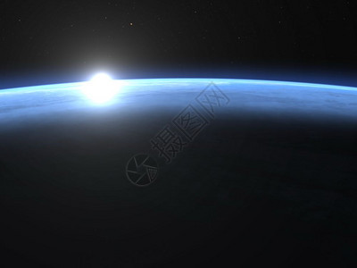 蓝色的星日落由NASA3D提供的这张图像中一些元素与空间日出相伴的地球平线图片