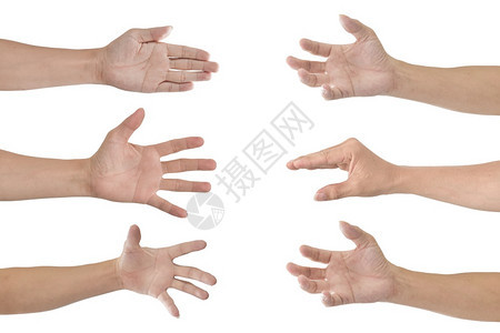白种人不同的放在白色背景上隔离的一组人手势有剪切路径图片