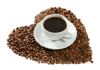 咖啡豆上一杯咖啡图片