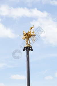 灯柱在天气晴朗空的情况下在后面的电线杆上点亮鸟的灯光邮政金属图片