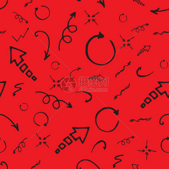 现代的无缝涂面墨指示器和箭形状无缝模式涂面墨手画指针箭头和其他符号图像红色的广告图片