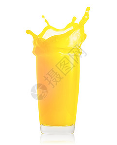 在白色背景上隔绝的透明玻璃中喷洒新鲜橙子汁生态清洁产品命没有塑料在白色背景上隔绝的透明玻璃中喷洒新鲜橙子汁而没有塑料般的新鲜橙子图片