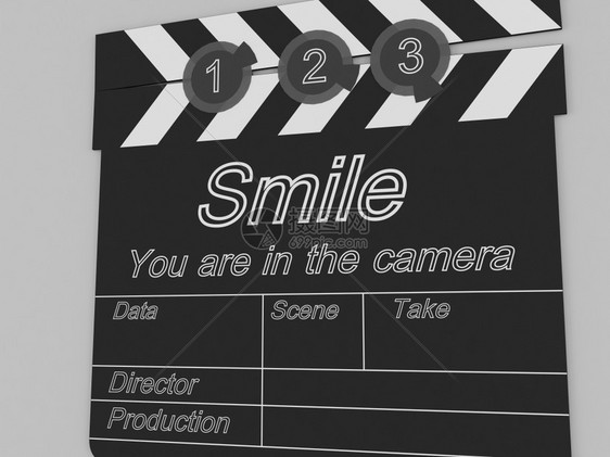 摄影师隔板黑色的电影制片控板通知那些微笑的人你在镜头中笑声图片