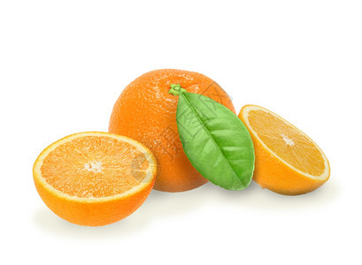 水果新鲜橙色和绿叶子的热潮放在白色背景上近距离摄影棚收获生的图片