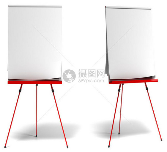 供应白色背景的红翻页图纸张是白色和空的一个前视图和配置白色的办公室图片