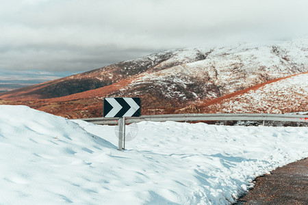 冬季的河谷和雪山公路图片