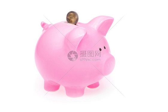 欧洲的财政金属粉红猪银行和硬币图片