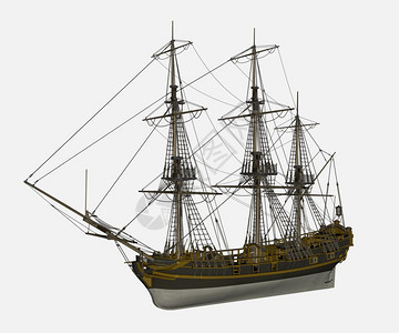 美丽的老式独角兽舰艇以白色背景被隔离3D形象的桅杆海洋图片
