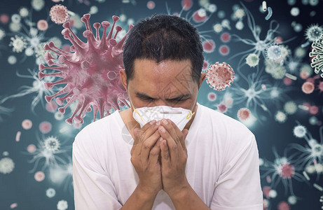 不良流感脸身穿外科面具医疗和保健概念的亚洲男子病历长图片