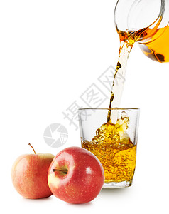 水果玻璃与倒苹汁和红隔离在白色背景玻璃与倒苹果汁和红凉爽的色图片
