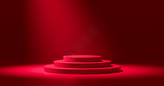 为了框架圆形的圣诞产品展示红色讲台上空白灯背景色梯度顶底发光在工作室3D层阴影下放置彩色圆页图片